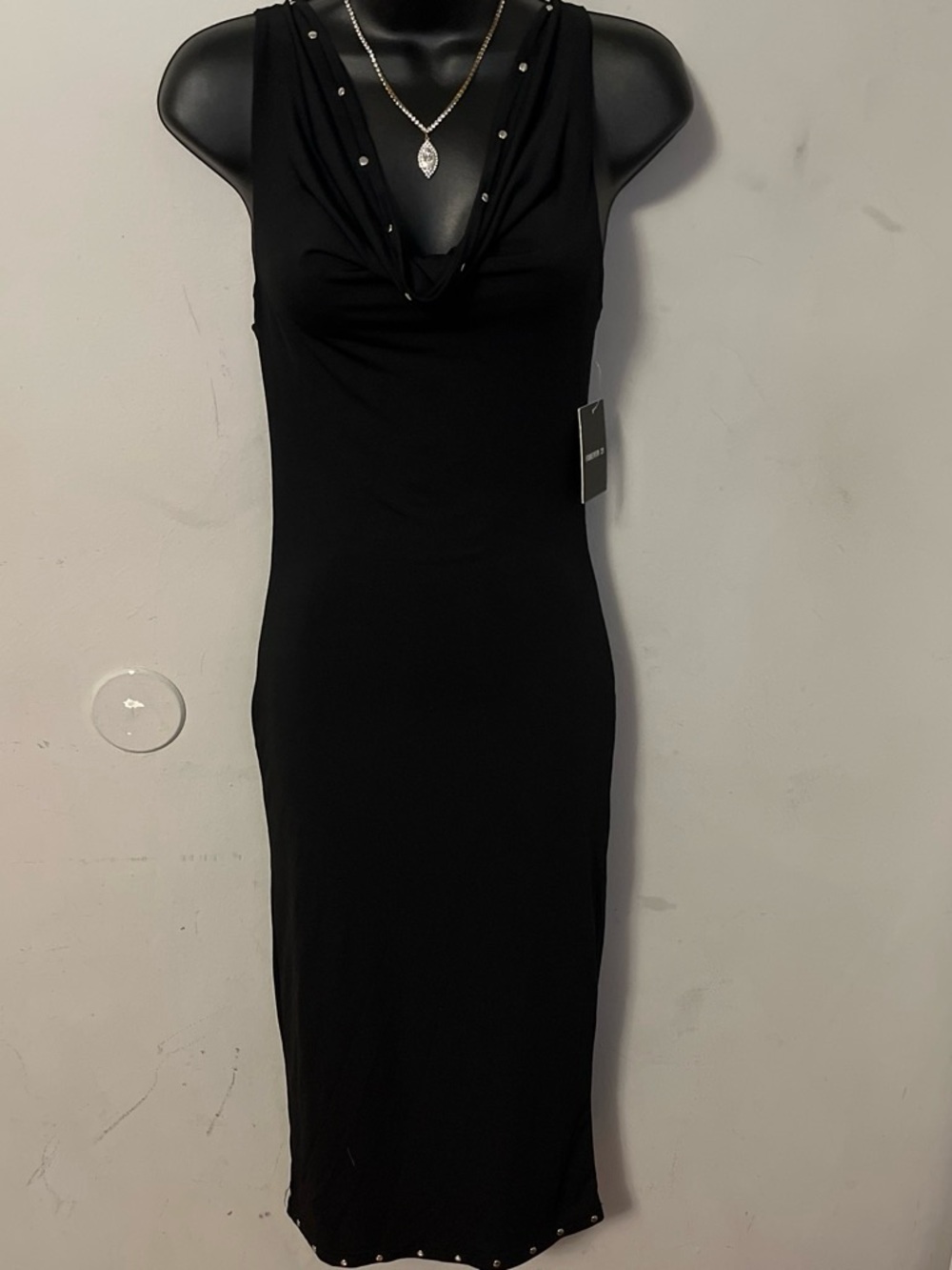Forever 21 Black Sleeveless Cowl Neck Midi Dress with Stud Details